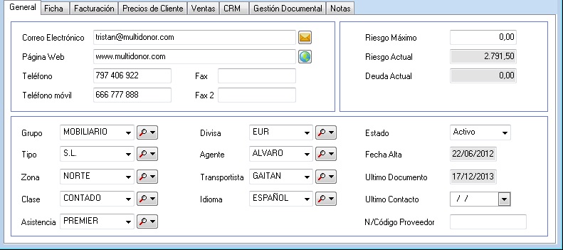 Apartados de las fichas en OfiPro