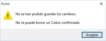 Mensaje al tratar de borrar un cobro confirmado