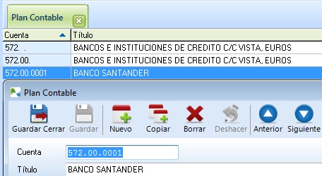 Cuenta contable del banco en OfiPro Contabilidad