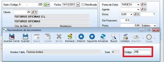 Modificación de numeradores predeterminados de los documentos