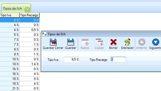 Gestión de tipos de IVA en OfiPro