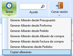 Tarea Copiar albaranes, en la lista de Albaranes de venta