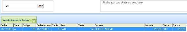 Vencimiento de ese mismo cliente por importe 1.210€