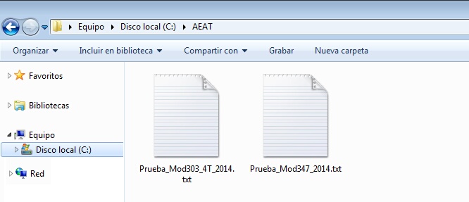 Ficheros generados por OfiPro en directorio C:\AEAT