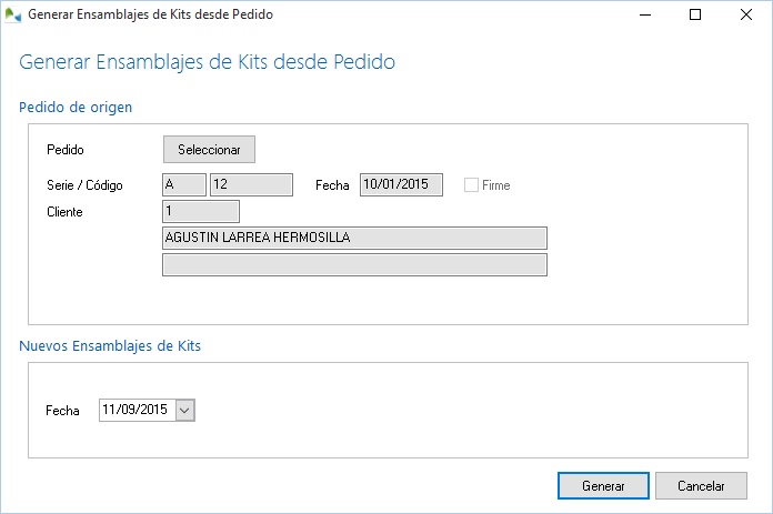 Generacion automatica de ensamblaje de kits desde pedido de cliente