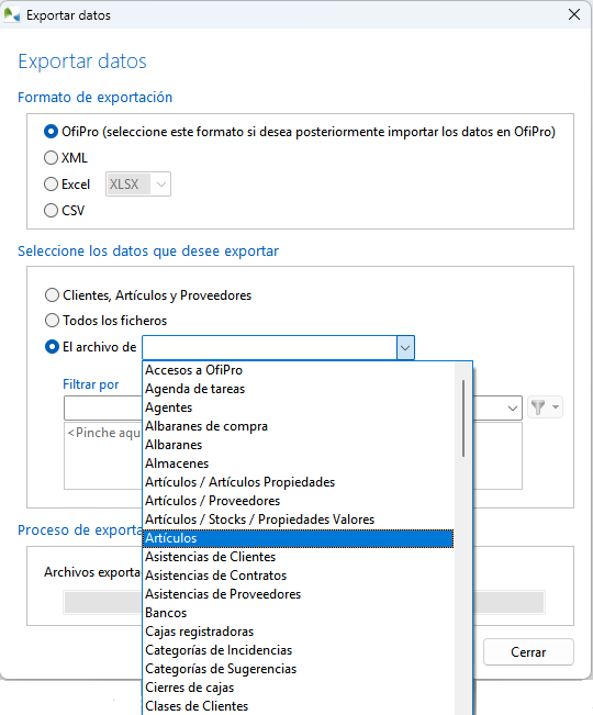 &nbsp;Exportación de ficheros individuales&nbsp;