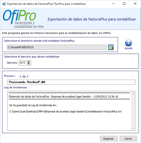 Genere los ficheros para contabilizar en OfiPro