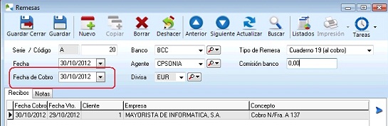 Fecha de cobro en remesa
