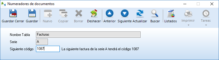 Indique el Siguiente código que desea para la siguiente factura de esta serie