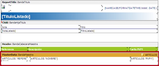 listado con datos de referencia, descripción y tarifa pvp