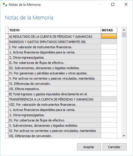 notas de la memoria