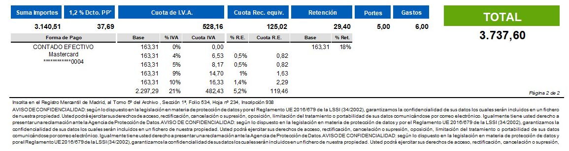 Se permiten hasta 6 tipos de IVA distintos en un mismo documento