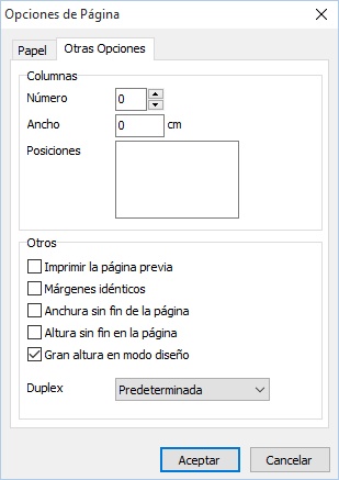 establezca el nº de columnas en las opciones de pagina