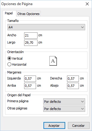 Opciones de página otras opciones