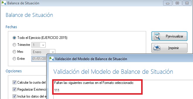 Aviso informativo al tratar de obtener un Balance