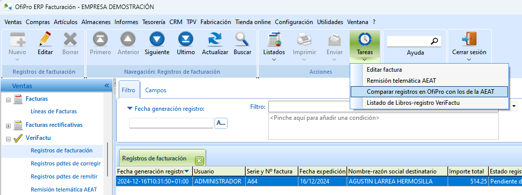 Tarea Comparar registros de facturación